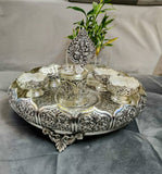 SURABHI , Full set antique German Silver washable limited edition exclusive collection Urli Set with  Ganesha diya-SILVI001US