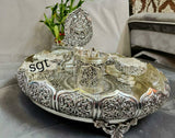 SURABHI , Full set antique German Silver washable limited edition exclusive collection Urli Set with  Ganesha diya-SILVI001US