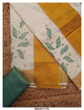 SHREEDEVI, Embroidered Kerala Cotton Set Mundu with Golden Zari and  Brocade Blouse Piece-KIA001EKY