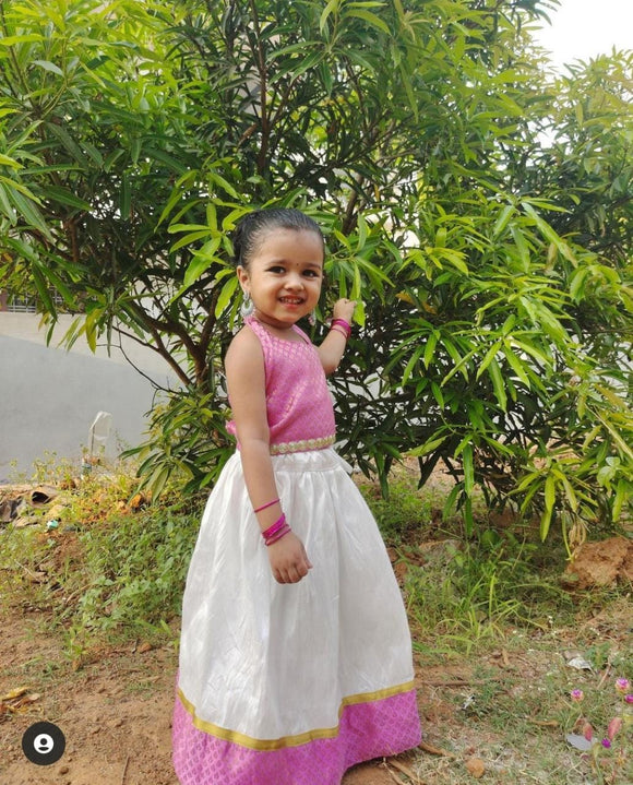 VISHU SPECIAL PINK AND WHITE SKIRT AND TOP FOR GIRLS-SRI001PW