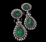 JANITA JADE STONE BLACK GOLD FINISH DANGLING STONE EARRINGS FOR WOMEN -MOE001JE