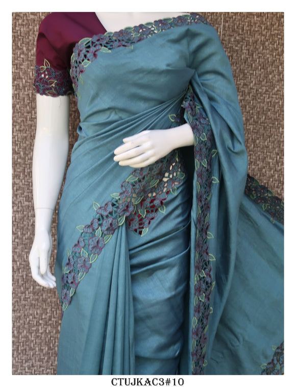 Cutwork on Sana Silk Saree with Contrast Blouse Piece-KIASSS001