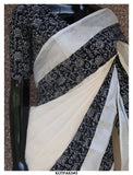 GAYATRI, Kerala Cotton Silver Zari Saree with Hand Block Printed Cotton Patch Border and Blouse-KIA001KCS