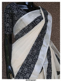 GAYATRI, Kerala Cotton Silver Zari Saree with Hand Block Printed Cotton Patch Border and Blouse-KIA001KCS