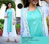 Cotton Kurta and shrug with Floral embroidery and schiffley work on shrug-FOF001CK