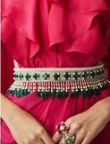 SAYANI , BRIDAL GREEN BEADS SAREE WAIST BELT FOR WOMEN -JC001BWBG