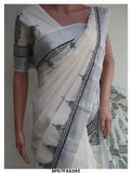 AMRUTHA , ELEGANT HAND BLOCK PRINTED KERALA COTTON SAREE WITH GOLD ZARI -KIA001AT