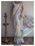 ANJANA, ELEGANT HAND BLOCK PRINTED KERALA COTTON SAREE WITH GOLD ZARI -KIA001AJ