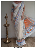 AROHI , ELEGANT HAND BLOCK PRINTED KERALA COTTON SAREE WITH GOLD ZARI -KIA001AH