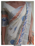 AROHI , ELEGANT HAND BLOCK PRINTED KERALA COTTON SAREE WITH GOLD ZARI -KIA001AH