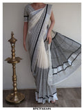 ASHMIKA, ELEGANT HAND BLOCK PRINTED KERALA COTTON SAREE WITH GOLD ZARI -KIA001AK