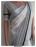 ASHMIKA, ELEGANT HAND BLOCK PRINTED KERALA COTTON SAREE WITH GOLD ZARI -KIA001AK