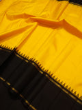 KAVYAKALA, TRADITIONAL YELLOW AND BLACK KANJIVARAM KORVAI TEMPLE BORDER WITH RETTAI BORDER SILK SAREE -PDS001YB