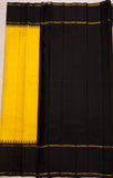 KAVYAKALA, TRADITIONAL YELLOW AND BLACK KANJIVARAM KORVAI TEMPLE BORDER WITH RETTAI BORDER SILK SAREE -PDS001YB