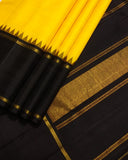 KAVYAKALA, TRADITIONAL YELLOW AND BLACK KANJIVARAM KORVAI TEMPLE BORDER WITH RETTAI BORDER SILK SAREE -PDS001YB