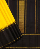 KAVYAKALA, TRADITIONAL YELLOW AND BLACK KANJIVARAM KORVAI TEMPLE BORDER WITH RETTAI BORDER SILK SAREE -PDS001YB