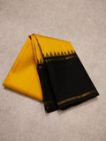 KAVYAKALA, TRADITIONAL YELLOW AND BLACK KANJIVARAM KORVAI TEMPLE BORDER WITH RETTAI BORDER SILK SAREE -PDS001YB