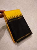 KAVYAKALA, TRADITIONAL YELLOW AND BLACK KANJIVARAM KORVAI TEMPLE BORDER WITH RETTAI BORDER SILK SAREE -PDS001YB