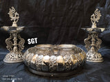 Full set  antique German silver washable pooja thali With deepams-SILV001PS