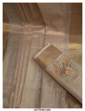 Cutwork Floral Motifs on Kerala Cotton Tissue Saree with Blouse-KIA001CW