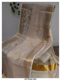 Cutwork Floral Motifs on Kerala Cotton Tissue Saree with Blouse-KIA001CW