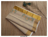 Cutwork Floral Motifs on Kerala Cotton Tissue Saree with Blouse-KIA001CWA