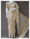 Cutwork Floral Motifs on Kerala Cotton Tissue Saree with Blouse-KIA001CWA