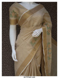 Cutwork Floral Motifs on Kerala Cotton Tissue Saree with Blouse-KIA001CWA