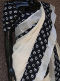 Kerala Cotton Silver Zari Border Saree with Printed Black Patch Border with Running Blouse & Printed Black Cotton Blouse Piece-KIA001BS