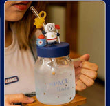 Astronaut Transparent Mug With Glass Straw- ANUB001AMS