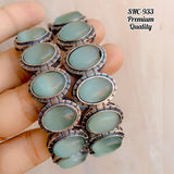 PASTEL GREY , ELEGANT BRASS MONALISA STONE STUDDED GERMAN SILVER BANGLE SET -MYCHO001MSBA