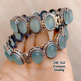 PASTEL GREY , ELEGANT BRASS MONALISA STONE STUDDED GERMAN SILVER BANGLE SET -MYCHO001MSBA