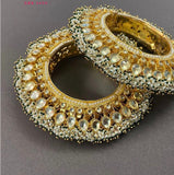 NEERAJA, ELEGANT BRIDAL KADA WITH KUNDAN WORK AND BEAD HANGINGS-NEERA001BK
