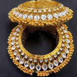 GOLDEN NEERAJA, ELEGANT BRIDAL KADA WITH KUNDAN WORK AND GOLDEN BEAD HANGINGS-NEERA001BKP