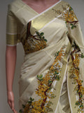 KANIKONNA  DESIGN KERALA  GOLDEN  COTTON TISSUE SAREE FOR WOMEN -KIA001KKD
