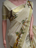 KANIKONNA  DESIGN KERALA  GOLDEN  COTTON TISSUE SAREE FOR WOMEN -KIA001KKD
