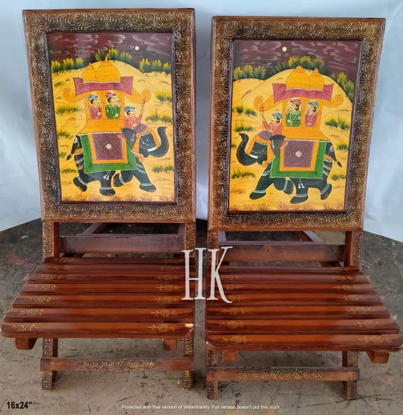 Pair of 2 ,  Embossed Hand Painted Wooden Chairs-ANUB001WC