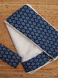 WHITE AND BLUE TEPCHI KOTA SAREE WITH INDIGO BORDERS AND BLOUSE-KIA001KTS