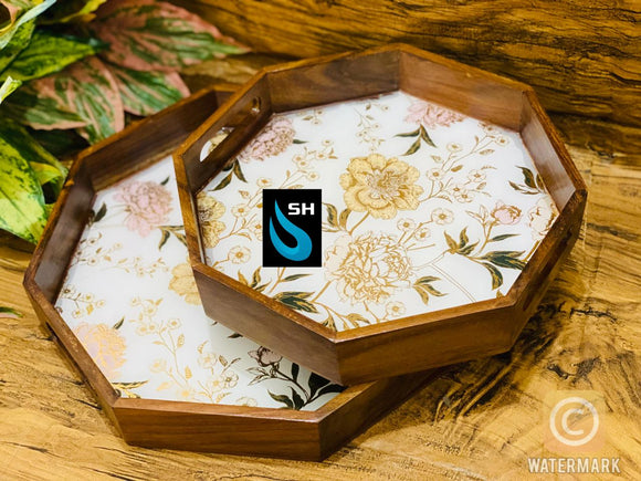 NEW ELEGANT  DESIGNER  WOODEN HEXAGONA TRAY SET -ANUB001HXTE
