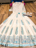 Premium mal cotton tire pattern gown with beautiful block all over with floral jaal at bottom with crochet lace-GARI001BK