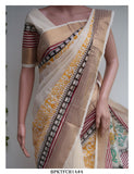 MALAVIKA, HAND BLOCK PRINTED KERALA COTTON SAREE FOR WOMEN -KIA001KCSM