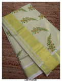 MENAKA, KANIKONNA  FLOWER DESIGN FLORAL PRINTED KERALA COTTON TISSUE SAREE WITH BLOUSE-KIAKKTS