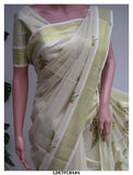 MENAKA, KANIKONNA  FLOWER DESIGN FLORAL PRINTED KERALA COTTON TISSUE SAREE WITH BLOUSE-KIAKKTS