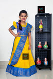 Sungudi Cotton Readymade Saree Paired with Brocade Blouse with Hip Belt For Kids-SRI001MSYB