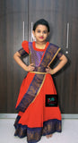 Sungudi Cotton Readymade Saree Paired with Brocade Blouse with Hip Belt For Kids-SRI001MSRB