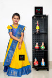 Sungudi Cotton Readymade Saree Paired with Brocade Blouse with Hip Belt For Kids-SRI001MSYB