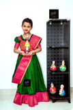 Sungudi Cotton Readymade Saree Paired with Brocade Blouse with Hip Belt For Kids-SRI001MSPG