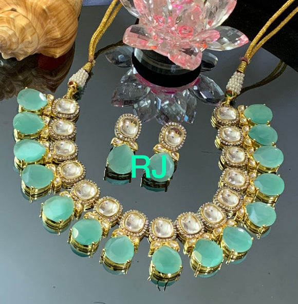 Gold plated palakka kerala style 2 in 1 green and blue necklace M179 –  Urshi Collections