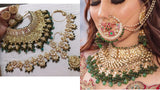 AMALA, ELEGANT BRIDAL GREEN BEADS NECKLACE WITH MAANGTIKKA COMBO -MYCHO001BGNS
