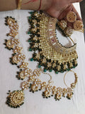 AMALA, ELEGANT BRIDAL GREEN BEADS NECKLACE WITH MAANGTIKKA COMBO -MYCHO001BGNS